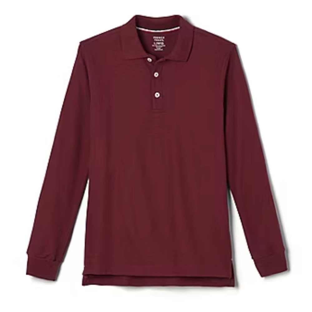 French Toast Boys Long Sleeve Boxy Fit Polo Shirt in burgundy size S & M.